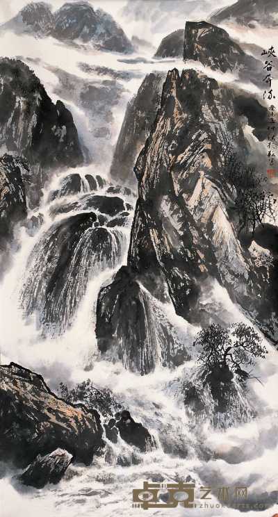 彭耘 癸未(2003年)作 峡谷奔流 镜心 177×95.5cm